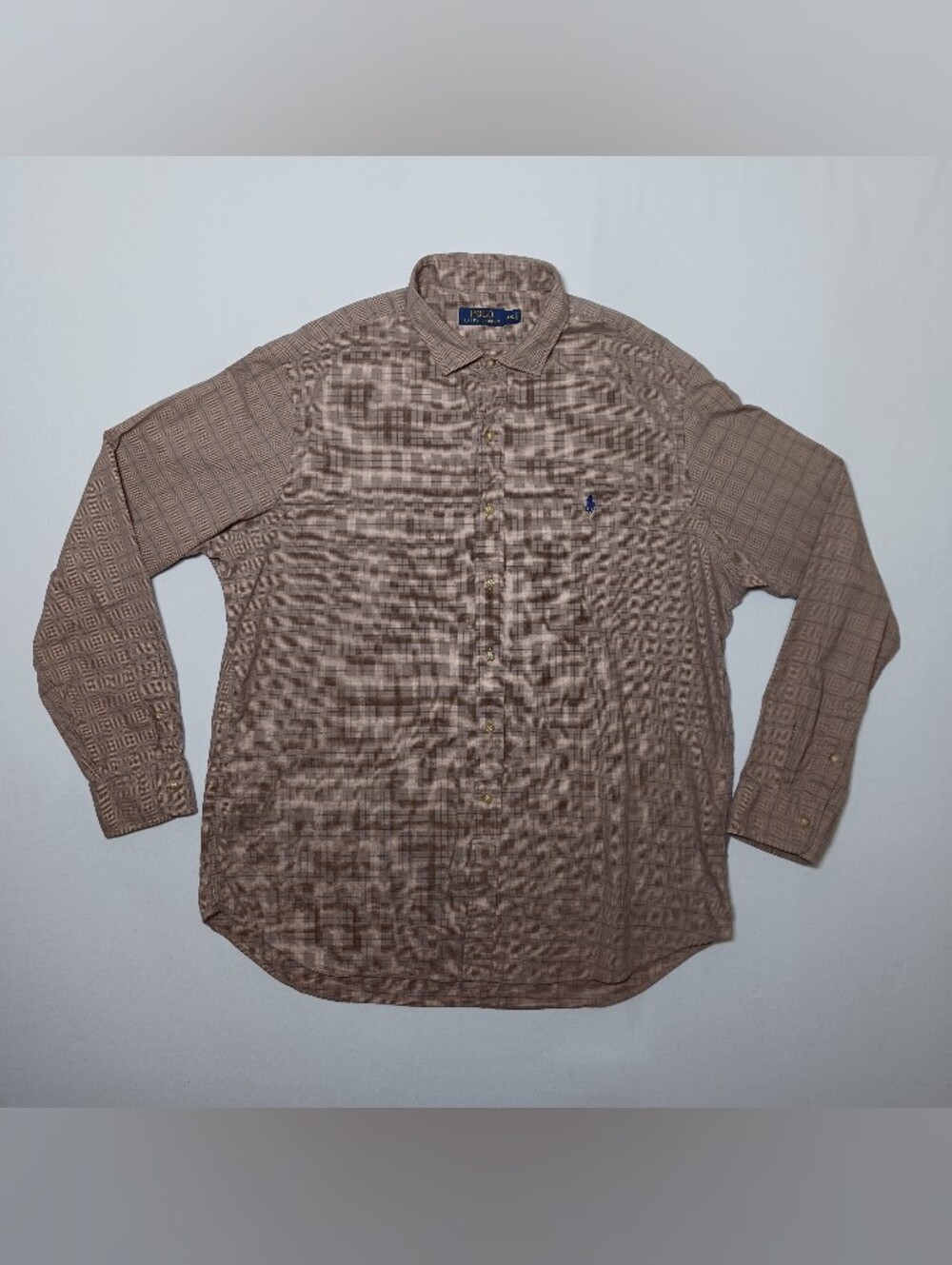 Vintage Polo Ralph Lauren Mens Brown Plaid Houndstooth Button Up Shirt XXL